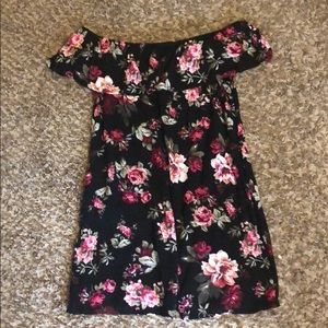 Floral off-the-shoulder dress.